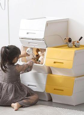 34L塑料收纳箱3个装儿童玩具斜口翻盖家用收纳盒储物柜整理箱