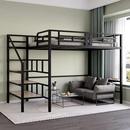 新款 钢木床上床下桌多功能loft公寓阁楼省空间上下铺双层床 铁艺