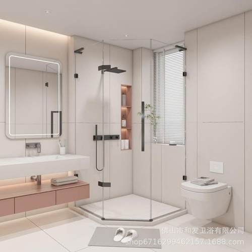 极窄钻石型淋浴房推拉门洗澡下沉式卫生间小户型干湿分离玻璃隔断