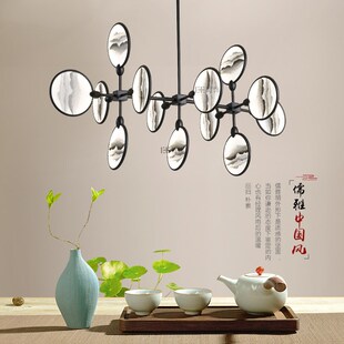 禅意新中式彩云追月创意个性吊灯茶室样板房客厅定制屏风吸顶灯