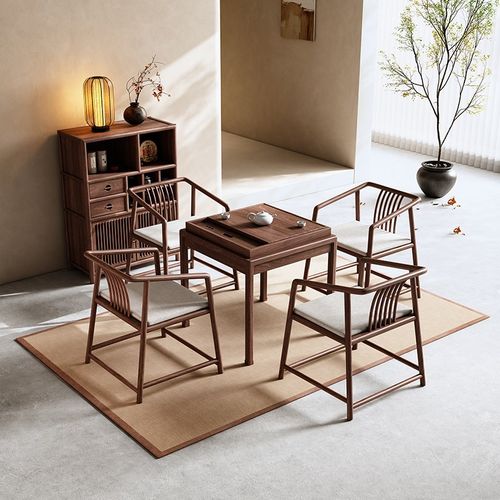 阳台茶桌椅组合新中式黑胡桃木禅意小茶台简约现代家用方形茶几桌