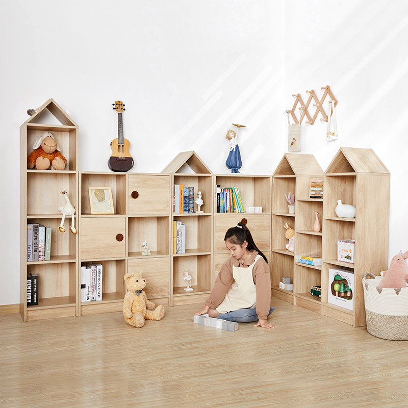 拉特丽儿童实木书架置物架落地简约客厅多层儿童宝宝小书柜收纳