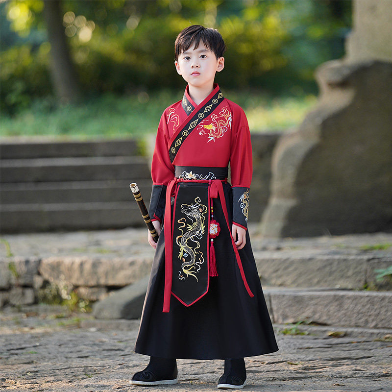 儿童汉服古风男孩古装侠客风男孩唐装幼儿园帅气武侠服秋季演出服