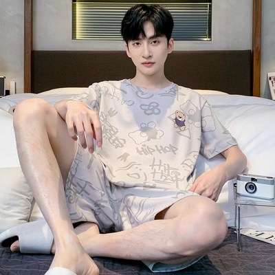 睡衣男款夏季纯棉薄款短袖短裤套装男士卡通休闲大码可外穿家居服