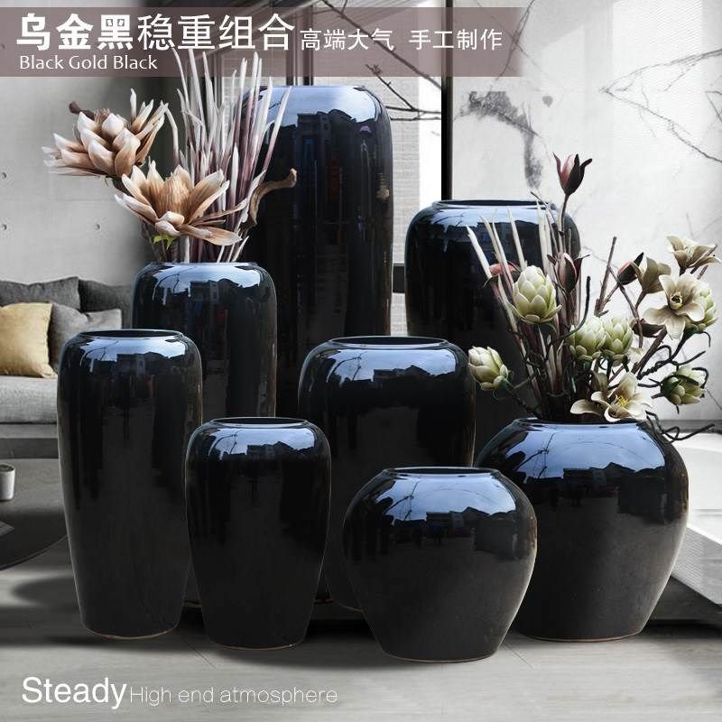 黑色酒店大堂落地高端陶瓷花瓶摆件干支陶罐插花器别墅样板房摆件,机械设备,其他机械设备,淘宝优惠券,粉丝福利购,淘宝优惠卷