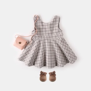 格子背心裙女童秋装 儿童装 5岁小女孩裙子 女宝宝连衣裙春秋季