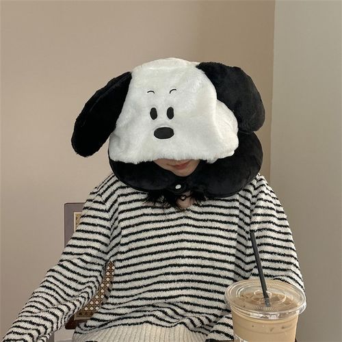 可爱冬季办公室保暖午睡枕头毛绒绒连帽二合一卡通U型枕学生午休