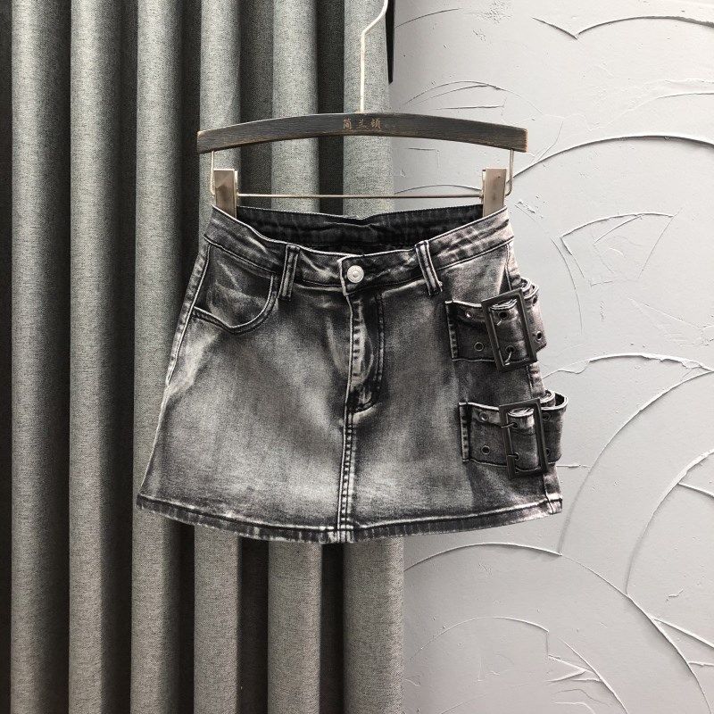 黑灰色个性高腰牛仔短裙女2025年夏季时尚洋气辣妹A字弹力半身裙,女装/女士精品,半身裙,淘宝优惠券,粉丝福利购,淘宝优惠卷