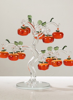 水晶琉璃柿子树摆件现代事事如意别墅客厅酒柜玄关乔迁送礼装饰品