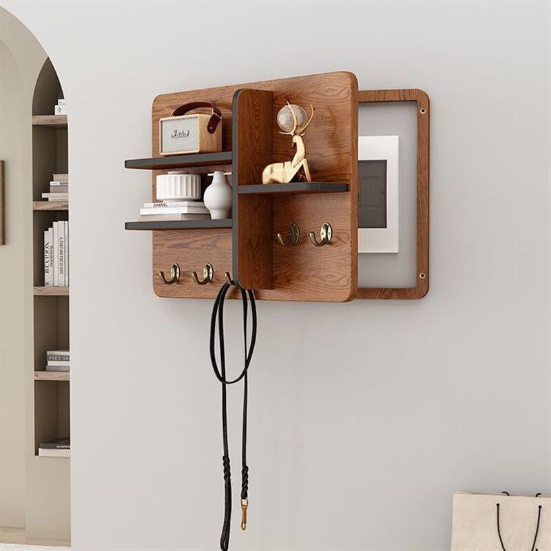 电表箱实木装饰画打孔配电箱多功能推拉遮挡装饰置物架创意挂钩