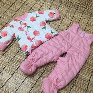 冬加厚 包脚裤 婴儿手工棉花棉衣宝宝棉服儿童棉袄棉裤 新生儿背带裤