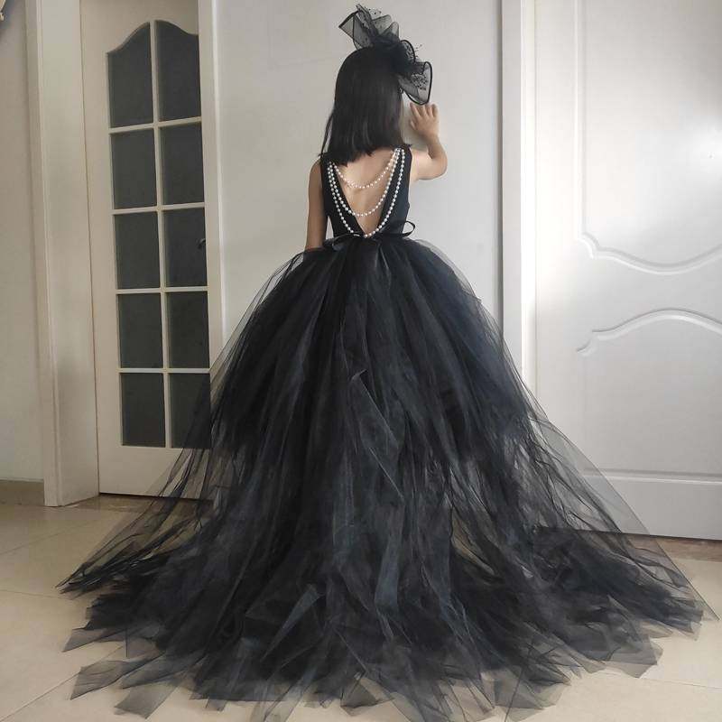 儿童黑色拖尾礼服宴会公主裙女童模特走秀洋气婚纱蓬蓬裙钢琴演出,童装/婴儿装/亲子装,儿童礼服,淘宝优惠券,粉丝福利购,淘宝优惠卷