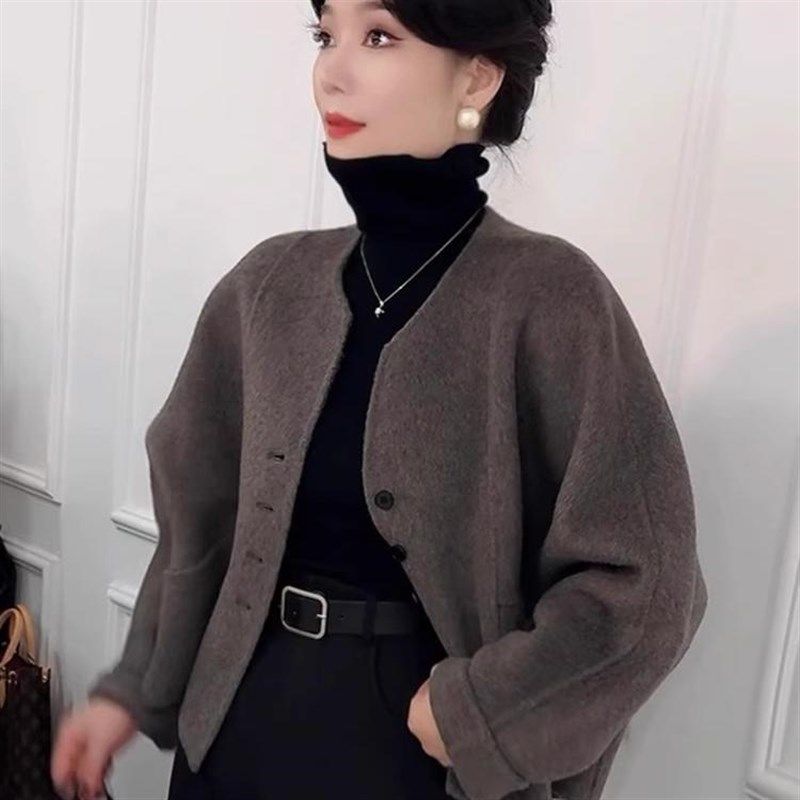 高端双面羊绒大衣女短款2025秋冬新款气质小个子高级感羊毛呢外套,女装/女士精品,短外套,淘宝优惠券,粉丝福利购,淘宝优惠卷