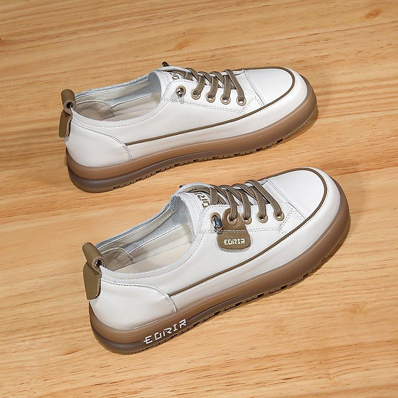 真皮小白鞋女士2024春秋新一脚蹬牛筋软底孕妇鞋懒人平底休闲板鞋,女鞋,休闲板鞋,淘宝优惠券,粉丝福利购,淘宝优惠卷