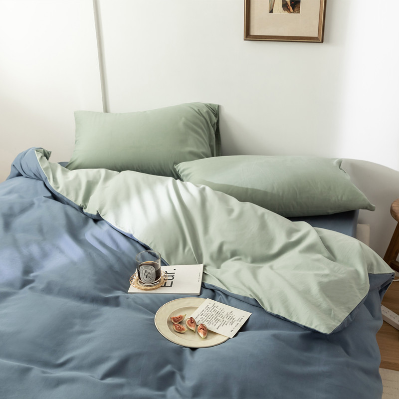 100支全棉纯棉磨毛四件套床上用品 保暖纯色简约被套床单款床笠式