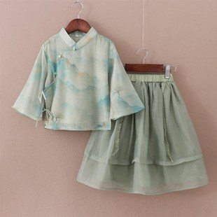 小女孩夏季 唐装 超仙公主裙套裙潮 网红古装 女童汉服连衣裙2024新款