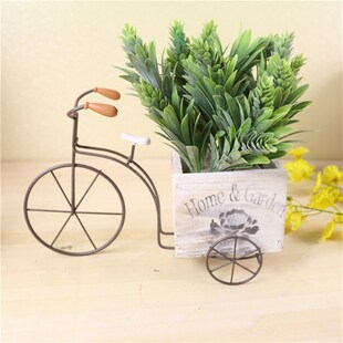 田园木质小三轮花车 家居饰品结婚摆件花瓶花器 多肉花篮木质单车