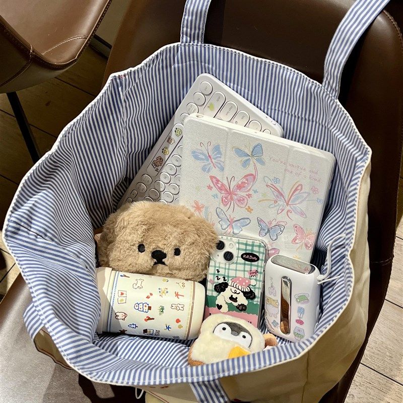 法语刺绣条纹双面可用纯色帆布包托特环保袋学生上课大容量单肩包,箱包皮具/热销女包/男包,通用款女包,淘宝优惠券,粉丝福利购,淘宝优惠卷