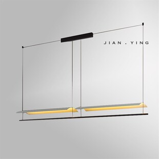 新中式一字长条形餐厅吊灯禅意屋檐鸟诧寂风极简茶室书吧书桌吊灯