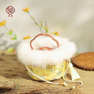云锦兔绒古风暖手香炉布袋手炉隔热保温布袋加厚保暖套子精美布套