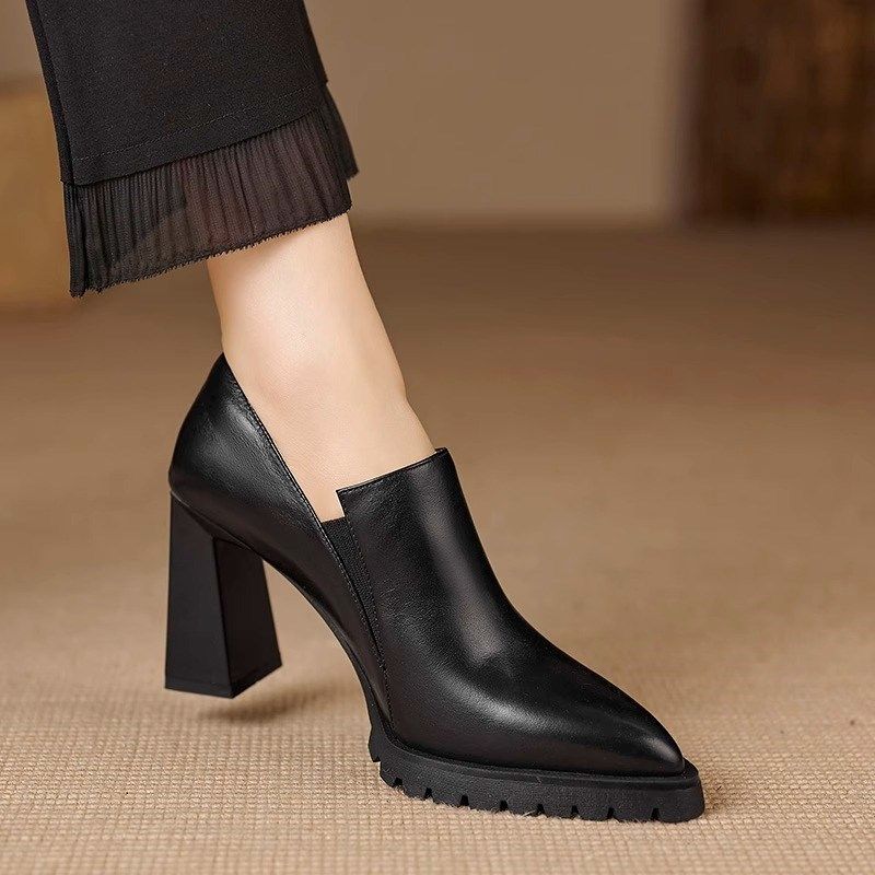 8.5cm法式高跟鞋2024年秋季新款深口单鞋职业尖头软皮英伦小皮鞋,女鞋,深口单鞋,淘宝优惠券,粉丝福利购,淘宝优惠卷