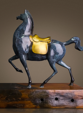 铜金岁月铜马摆件创意工艺品新中式马上金安客厅办公室家居饰品