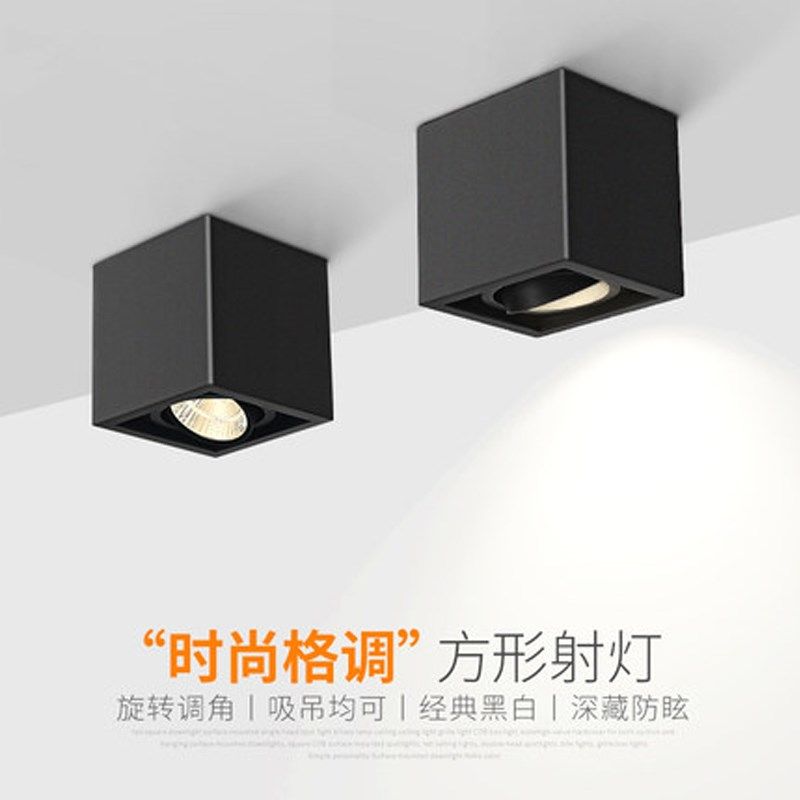明装双头射灯led天花灯吸顶式斗胆灯客厅筒灯卧室方形无主灯照明