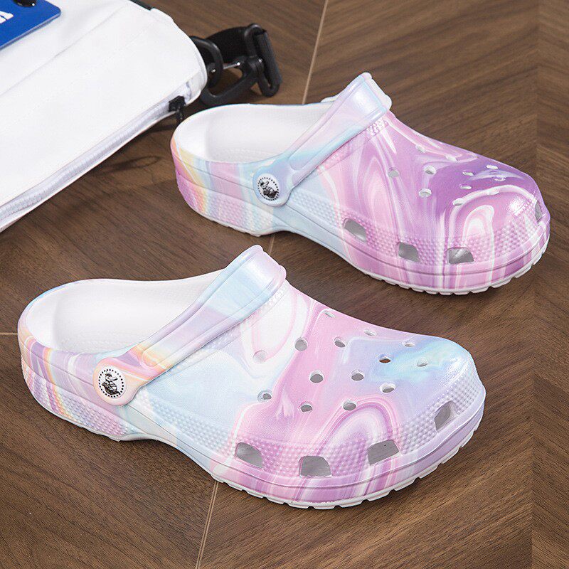 经典女士洞洞鞋男夏季镂空数码印洞洞鞋
