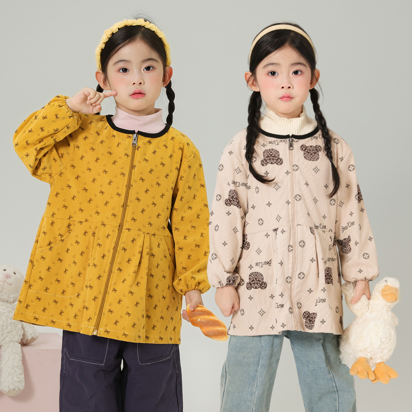 女童罩衣灯芯绒长袖韩版羽绒服