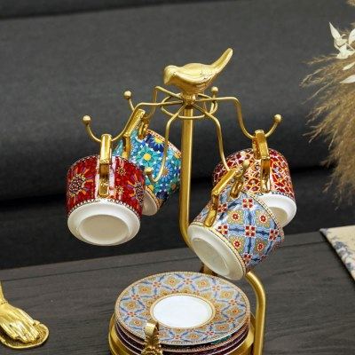 费灵家居轻奢黄铜咖啡杯碟收纳水杯杯子架家用客厅餐桌杯碟置物架,餐饮具,配套器具,淘宝优惠券,粉丝福利购,淘宝优惠卷