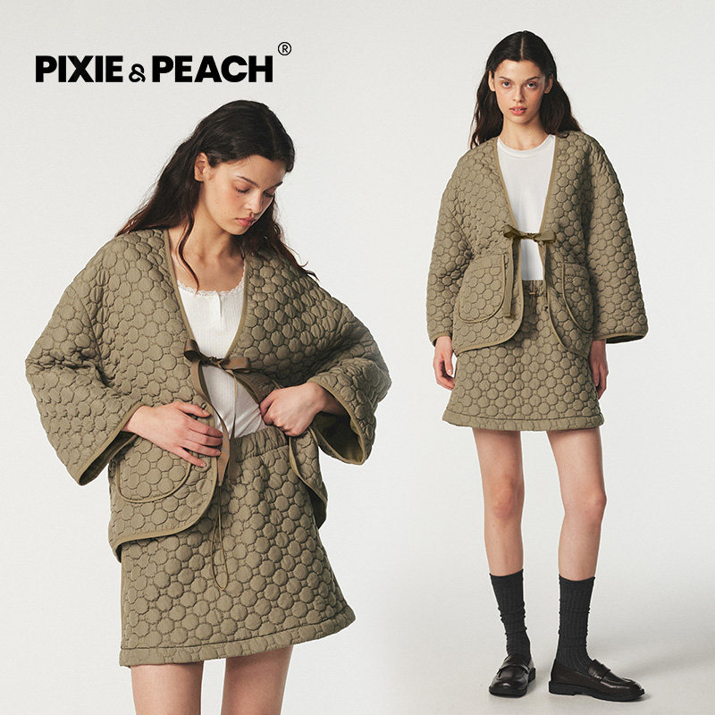 芘卡熙开衫棉服短裙套装女士家居抹茶绿韩版休闲家居服25秋冬新款