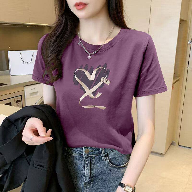 纯棉暗紫色短袖休闲T恤女夏季