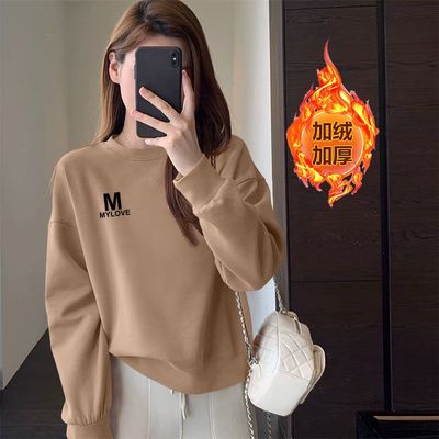 新款纯棉加绒加厚短款卫衣女