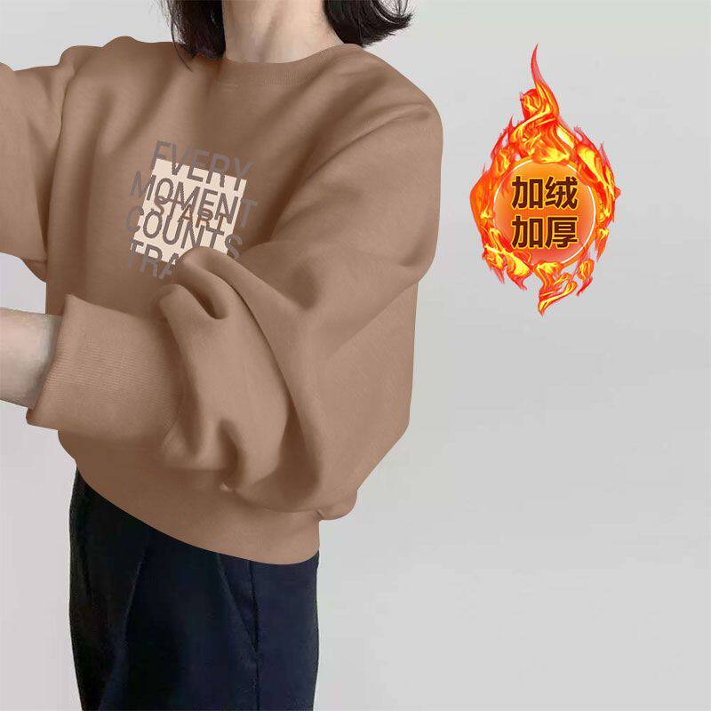 秋冬爆款加绒加厚纯棉短款高腰卫衣女韩版宽松遮肉显瘦小个子上衣