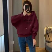 卫衣女时尚 秋冬韩版 纯棉加绒加厚连帽短款 潮流百搭慵懒风显瘦上衣