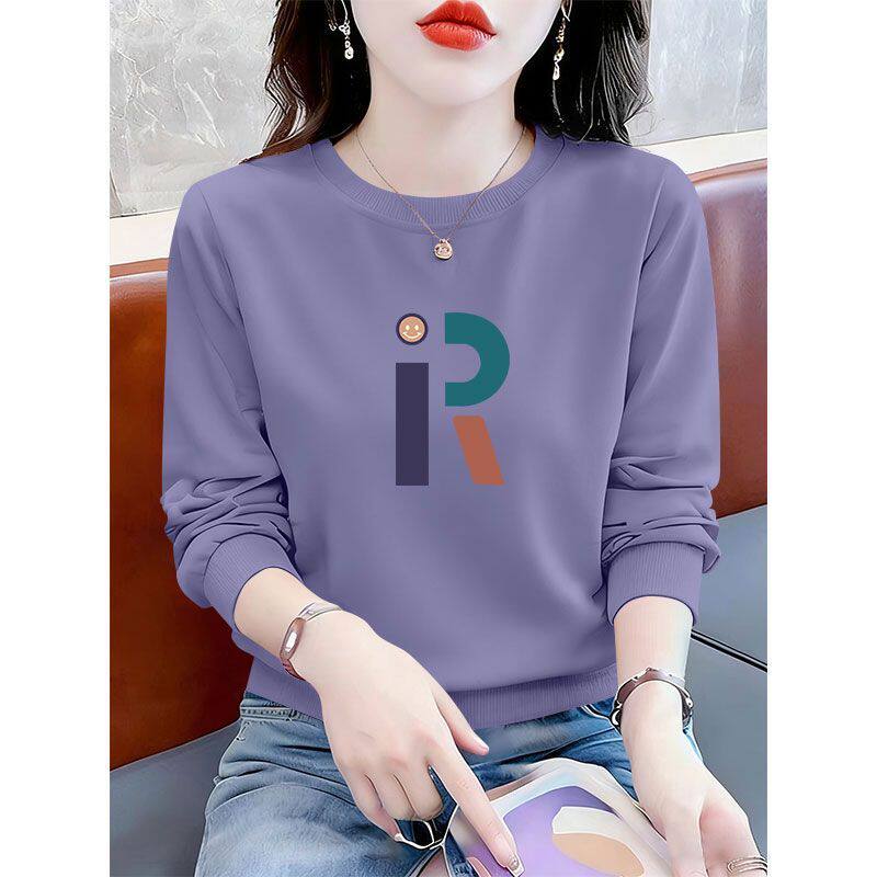 春秋纯棉长袖圆领套头卫衣女韩版宽松遮肉显瘦印花慵懒风薄款上衣