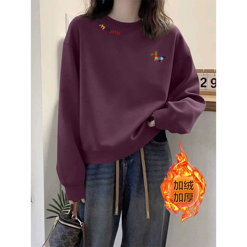 秋冬韩版加绒加厚纯棉短款卫衣女时尚新款百搭宽松显瘦小个子外套