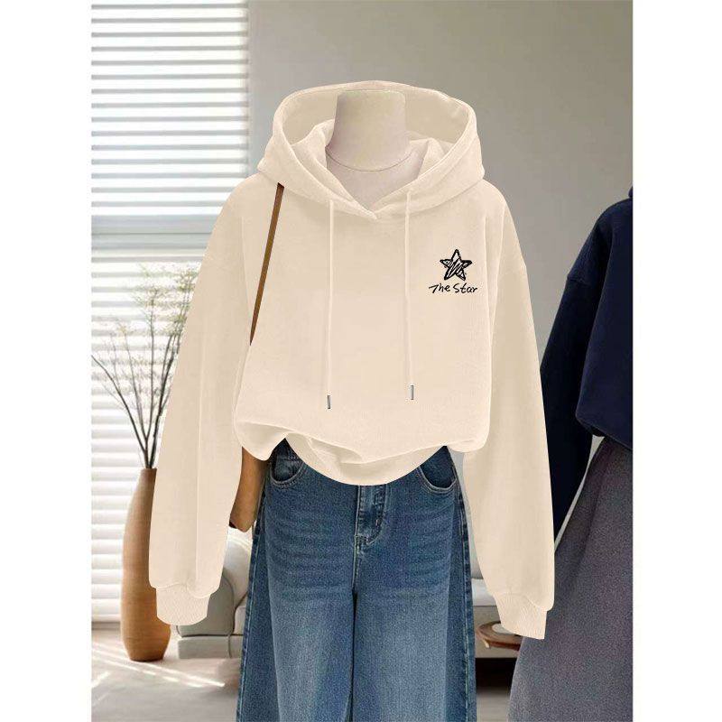 秋冬银狐绒加绒加厚纯棉连帽卫衣女时尚韩版显瘦小个子短款外套服