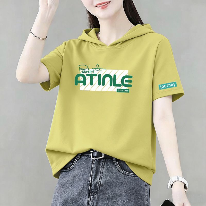 纯棉连帽短袖卫衣T恤女时尚