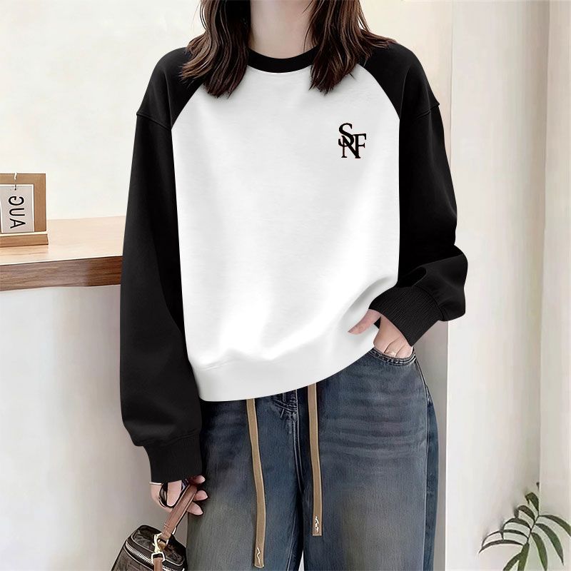 纯棉复牛奶丝插肩袖卫衣女