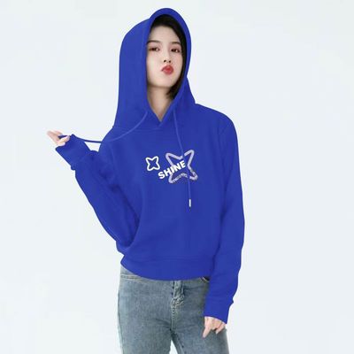 克莱因蓝加绒纯棉短款连帽卫衣