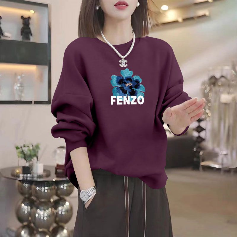 秋冬纯棉印花长袖套头卫衣女时尚潮流洋气减龄百搭宽松显瘦上衣服