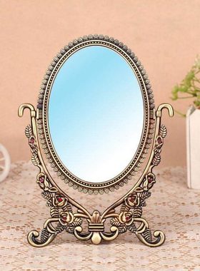 ALINA台式金属学生镜子欧式复古双面梳妆镜便携化妆镜可爱公主镜
