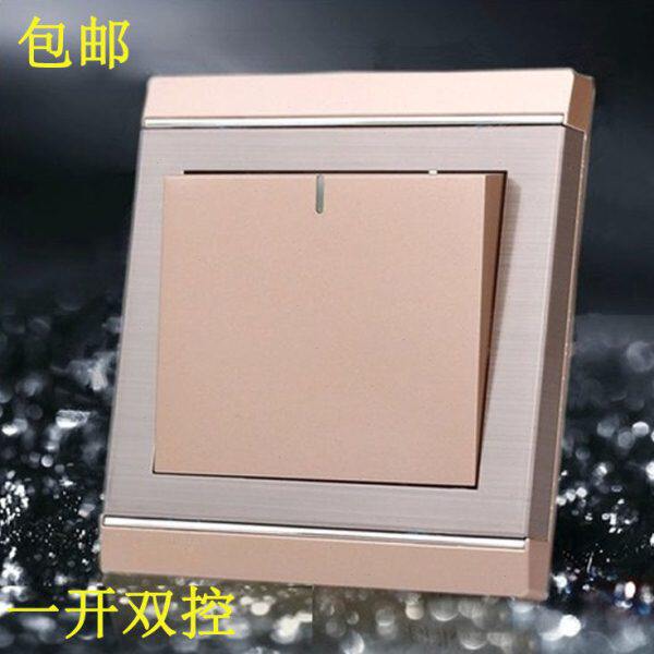 86型开关面板开关插座 M8香槟金色不锈钢拉丝 单开双控一开双控