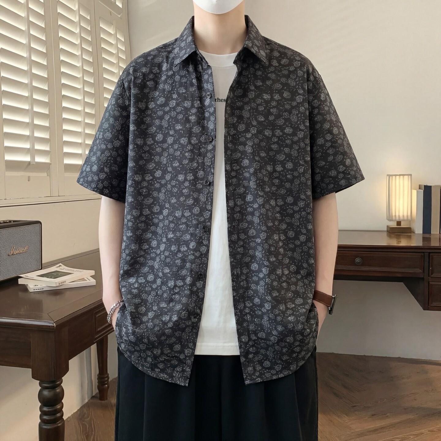 碎花衬衫男短袖夏季薄款