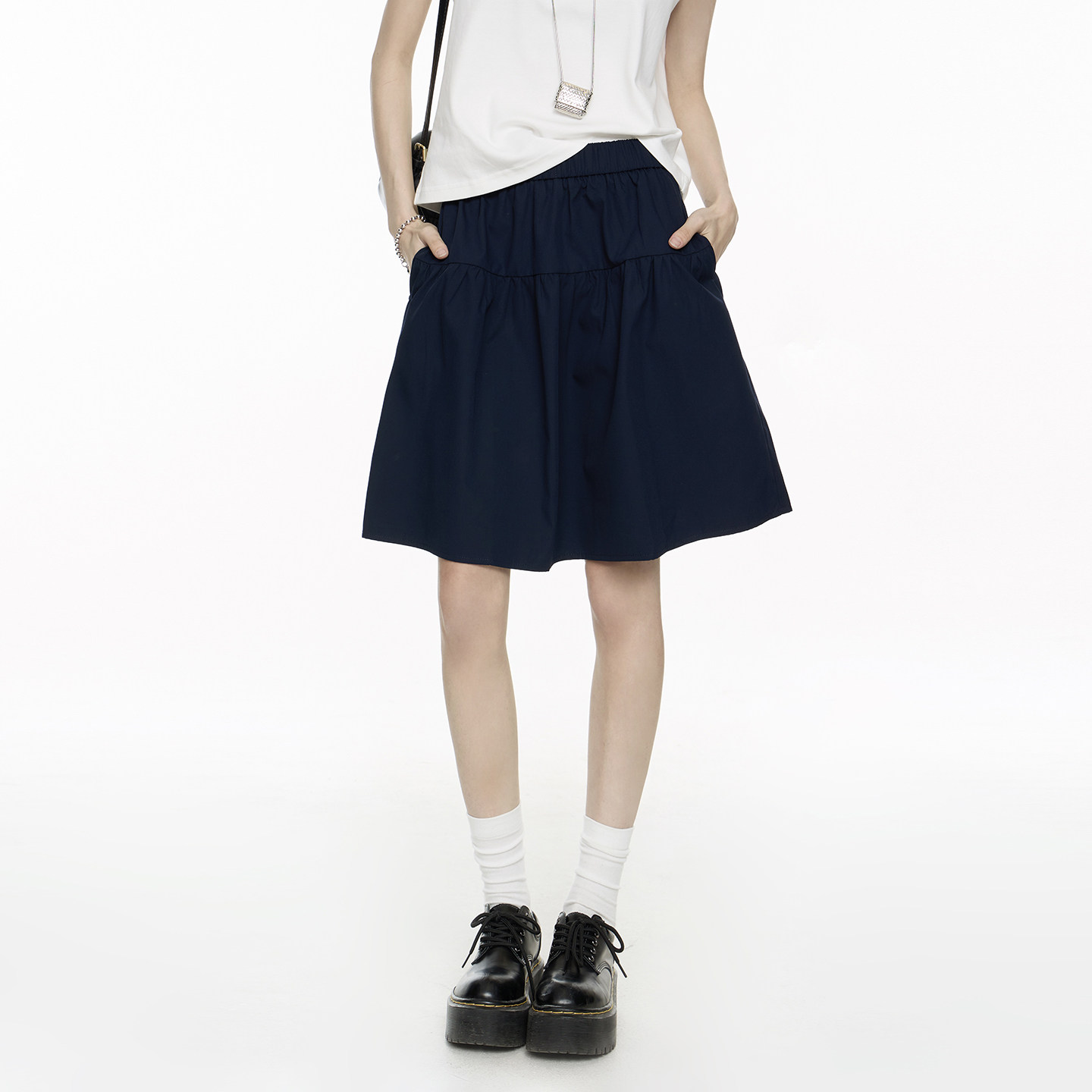 日系藏青色半身裙女夏季2