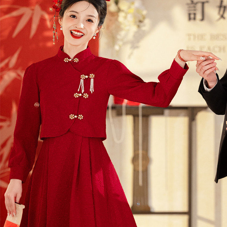 敬酒服新娘长袖春夏新中