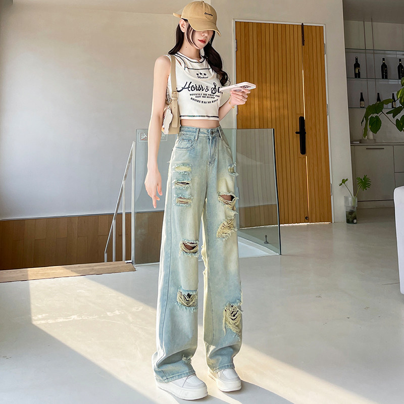 超火破洞牛仔裤女2026春