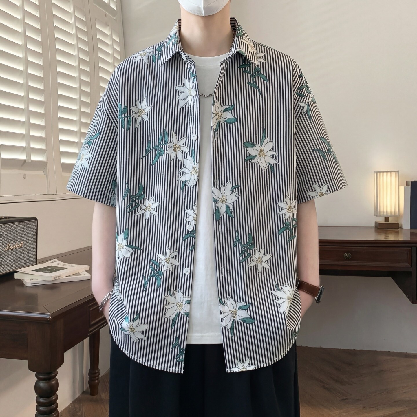 夏季纯棉男衬衫薄款透气