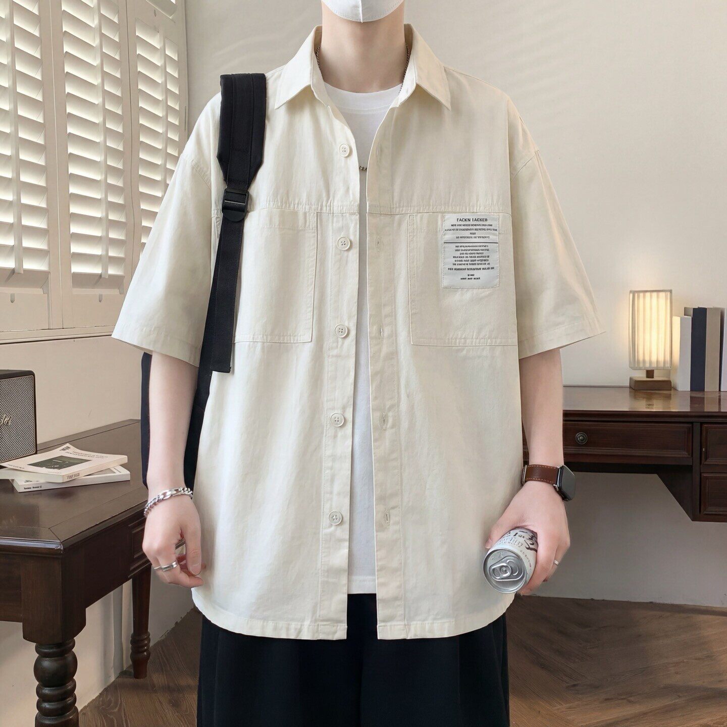 纯棉工装短袖衬衫男夏季2